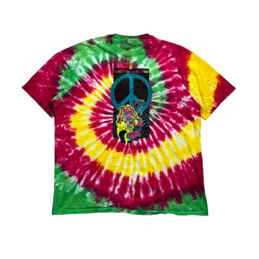 Vintage Hippie Tie Dye Peace Sign Graphic T Shirt XXL Hanes Beefy Single Sitch